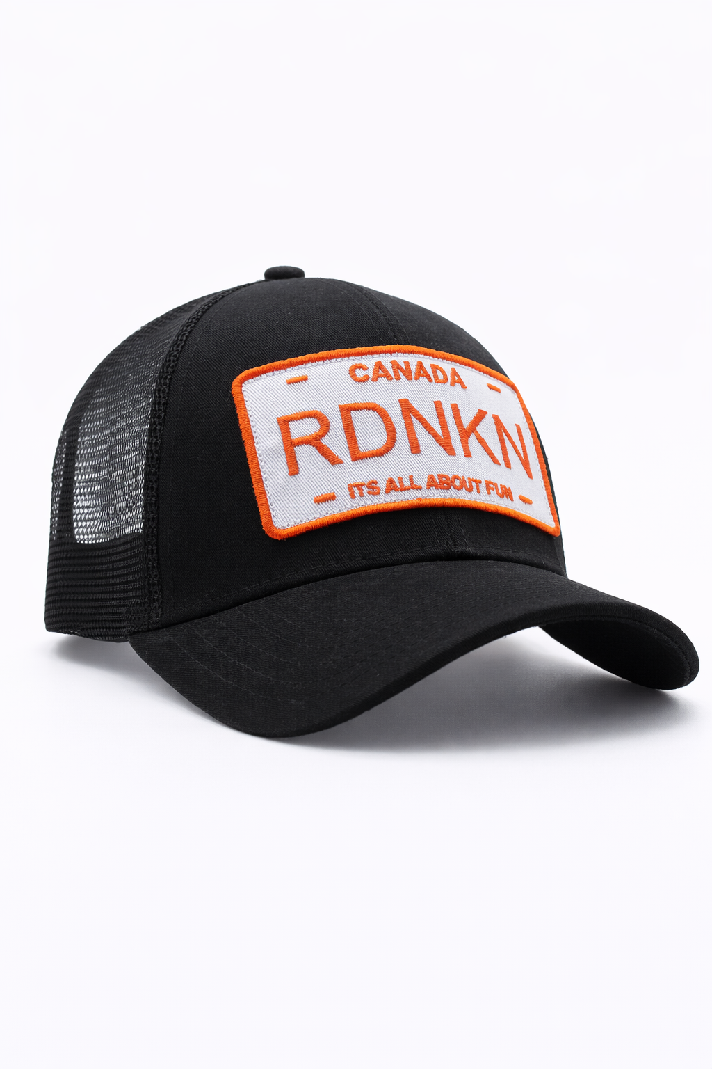 Orange with white backing RDNKN mesh snapback