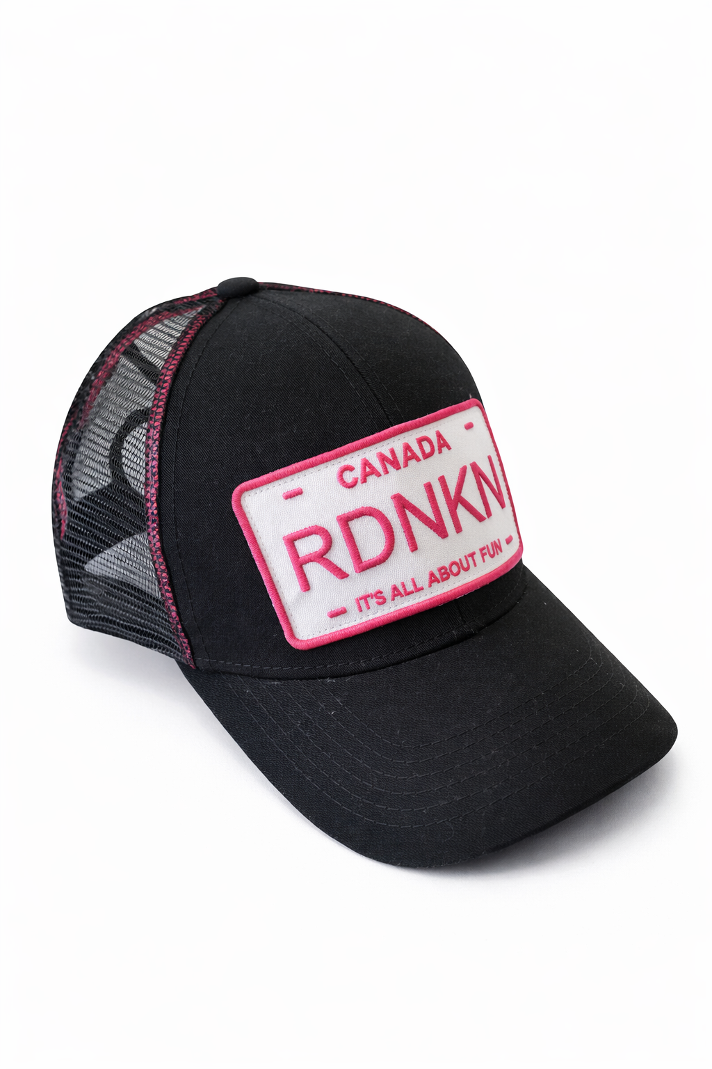 Pink white backing patch Mesh Trucker Hat with High Ponytail