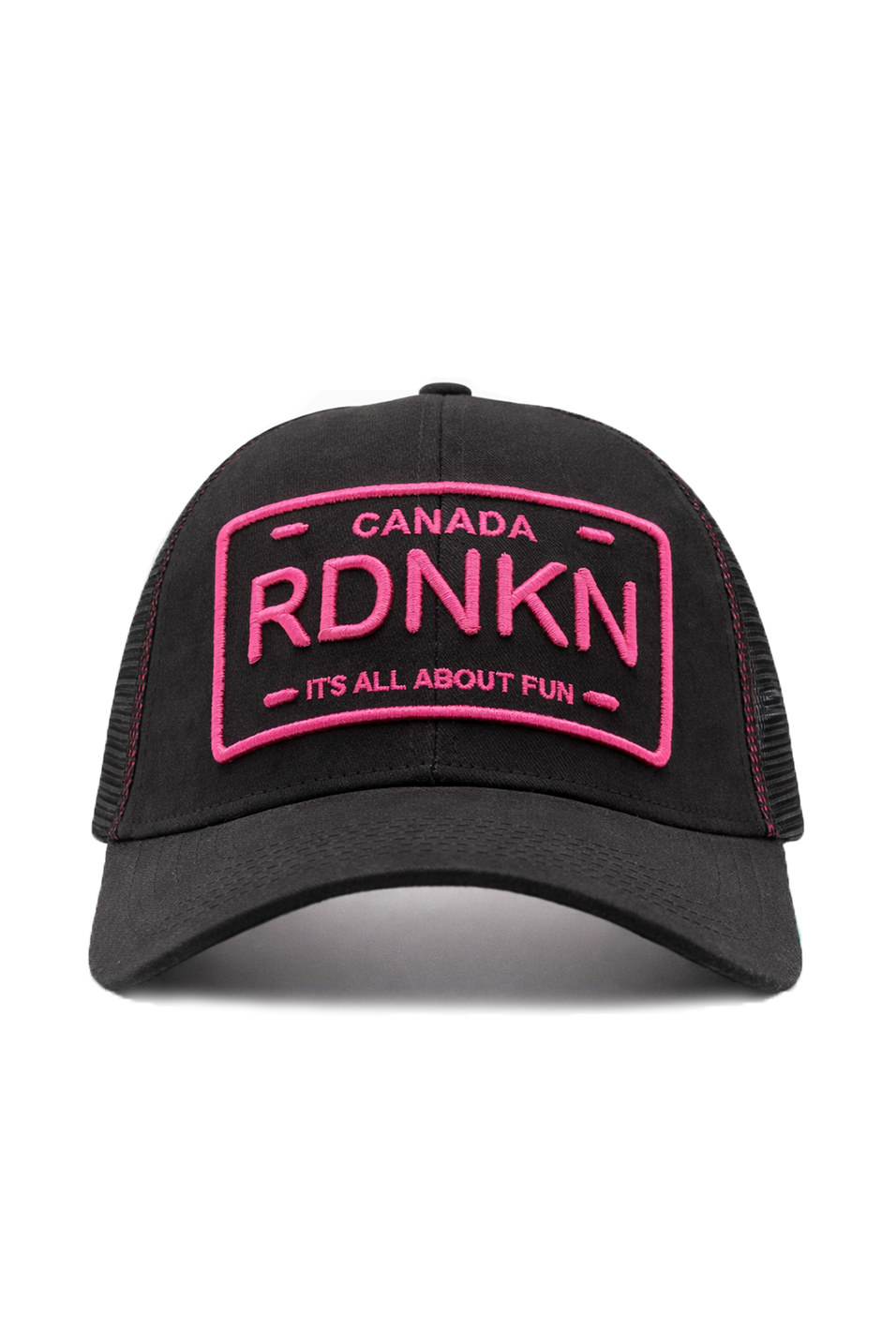 A Pink Mesh Trucker Hat 3D Embroidery  with High Ponytail