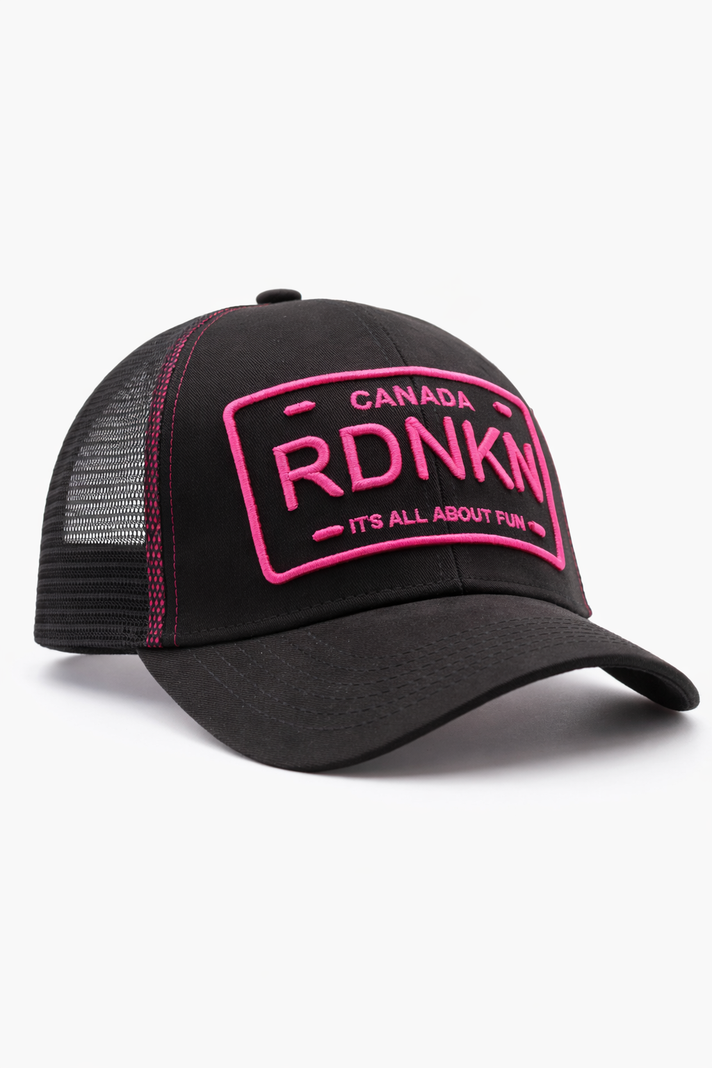 A Pink Mesh Trucker Hat 3D Embroidery  with High Ponytail