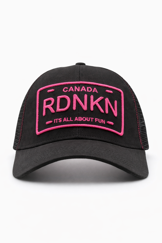 A Pink Mesh Trucker Hat 3D Embroidery  with High Ponytail